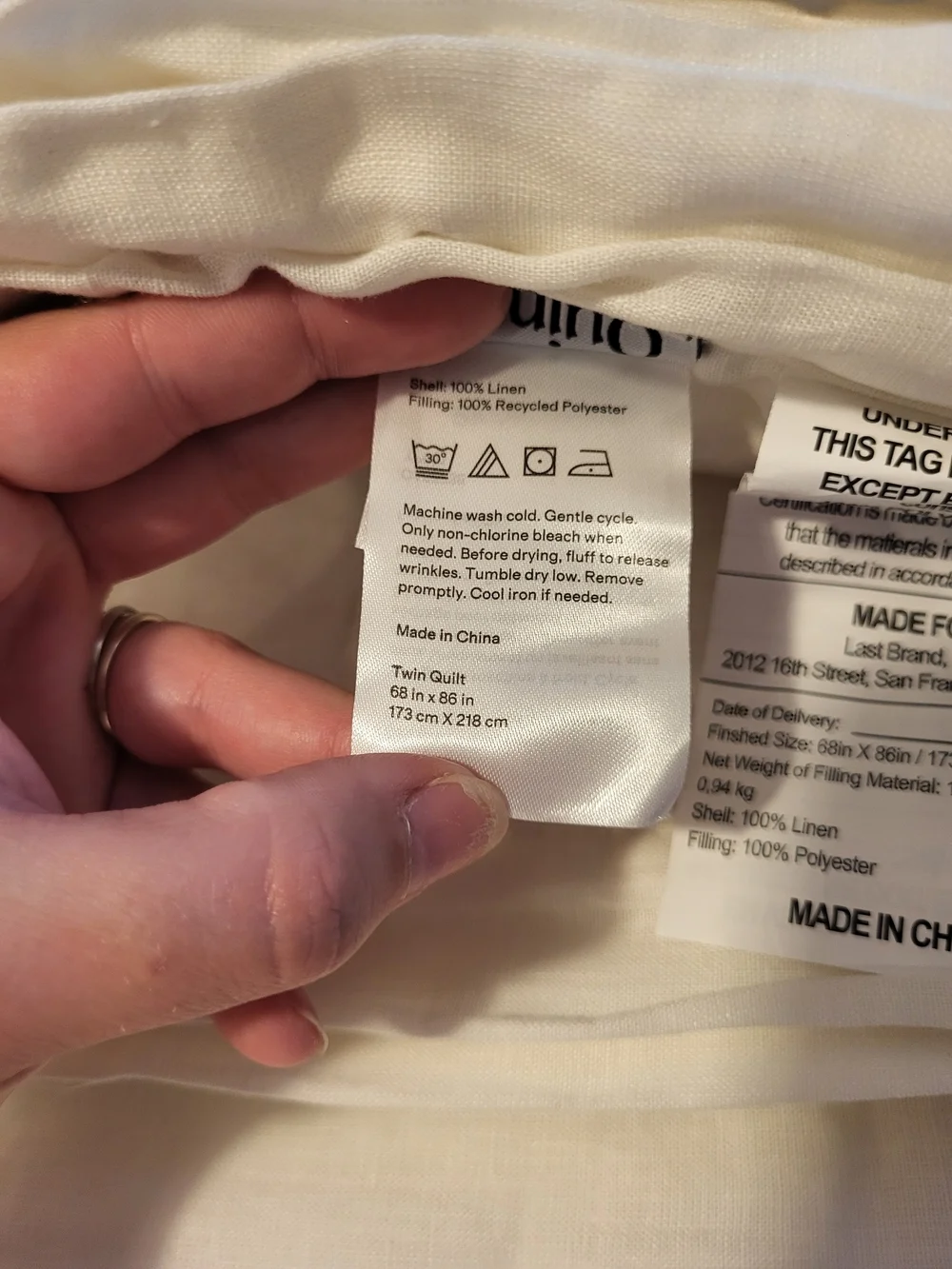 NWT Quince Twin European Linen Dream Quilt Color Sand